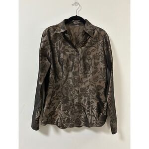 Etro Silk Floral Jacquard Button Down Shirt Brown Long Sleeve Women M Made Italy